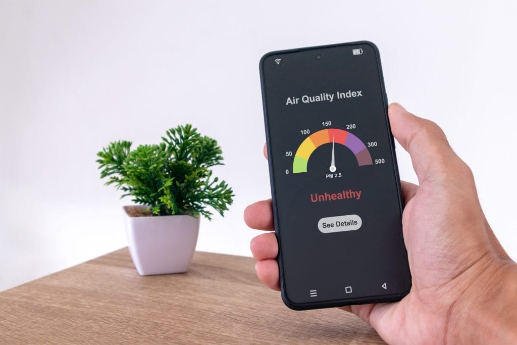 Air Quality Index Displaying Unhealthy Level on Smartphone