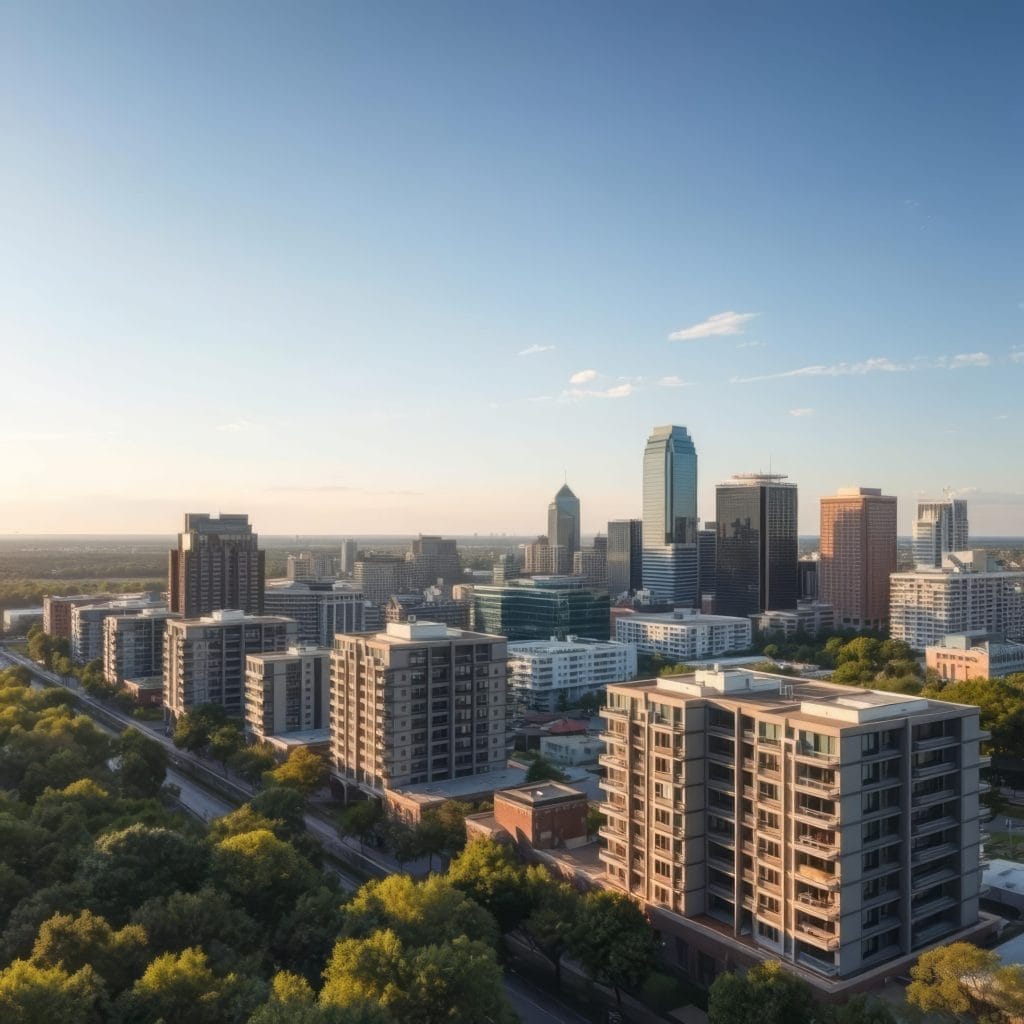 Texas city skyline with a focus on radon services