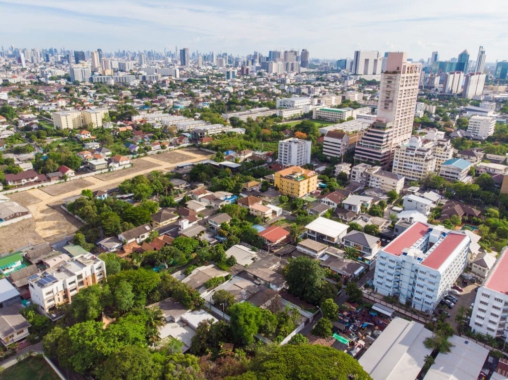 Aerial View of Urban Area for Commercial Radon Mitigation
