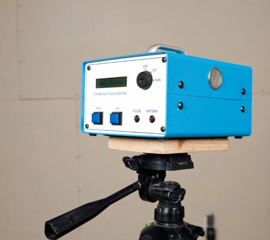 Commercial Radon Testing Device on Tripod
